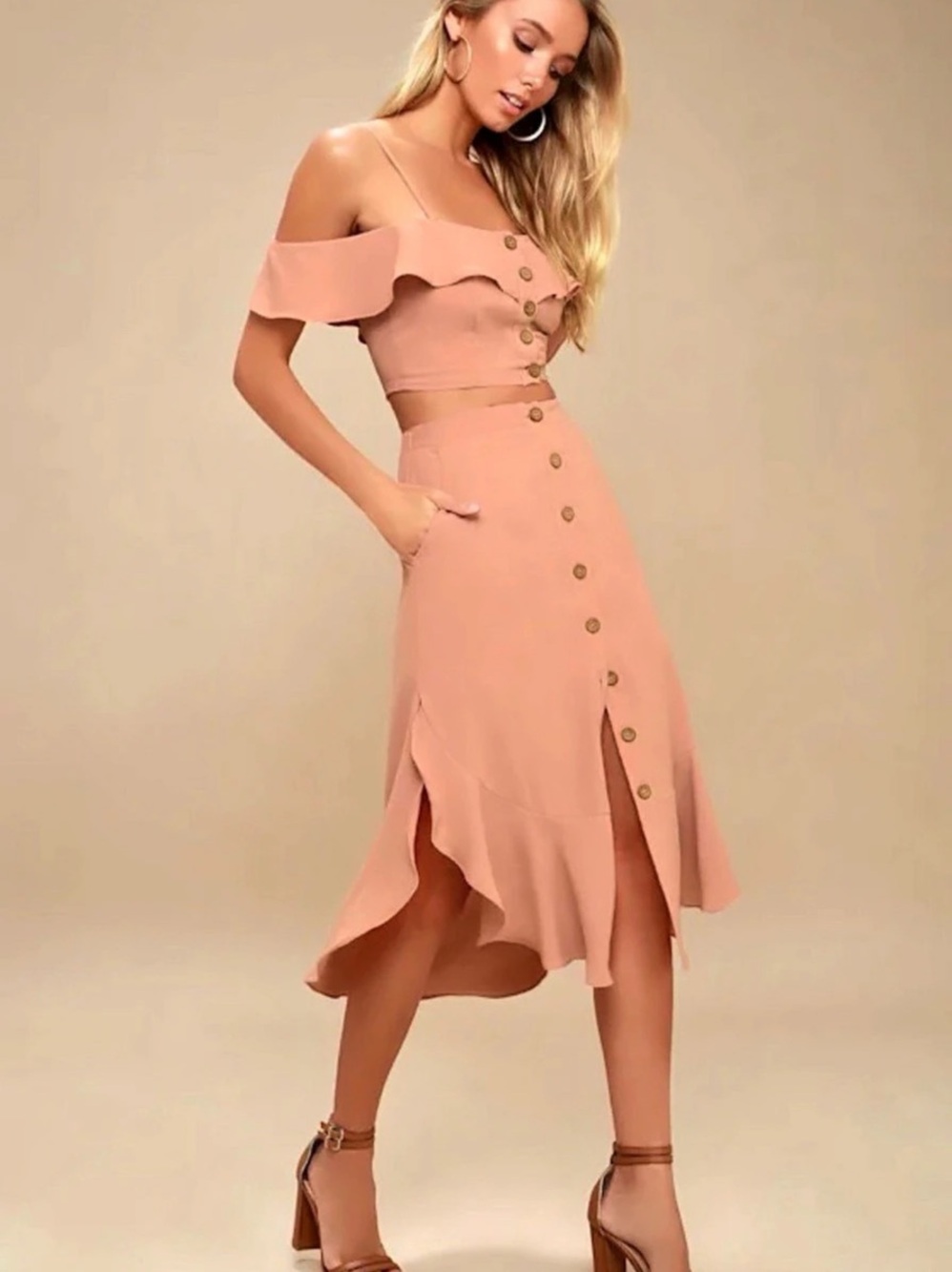 Lulus Pink Off-Shoulder Skirt Set Like New